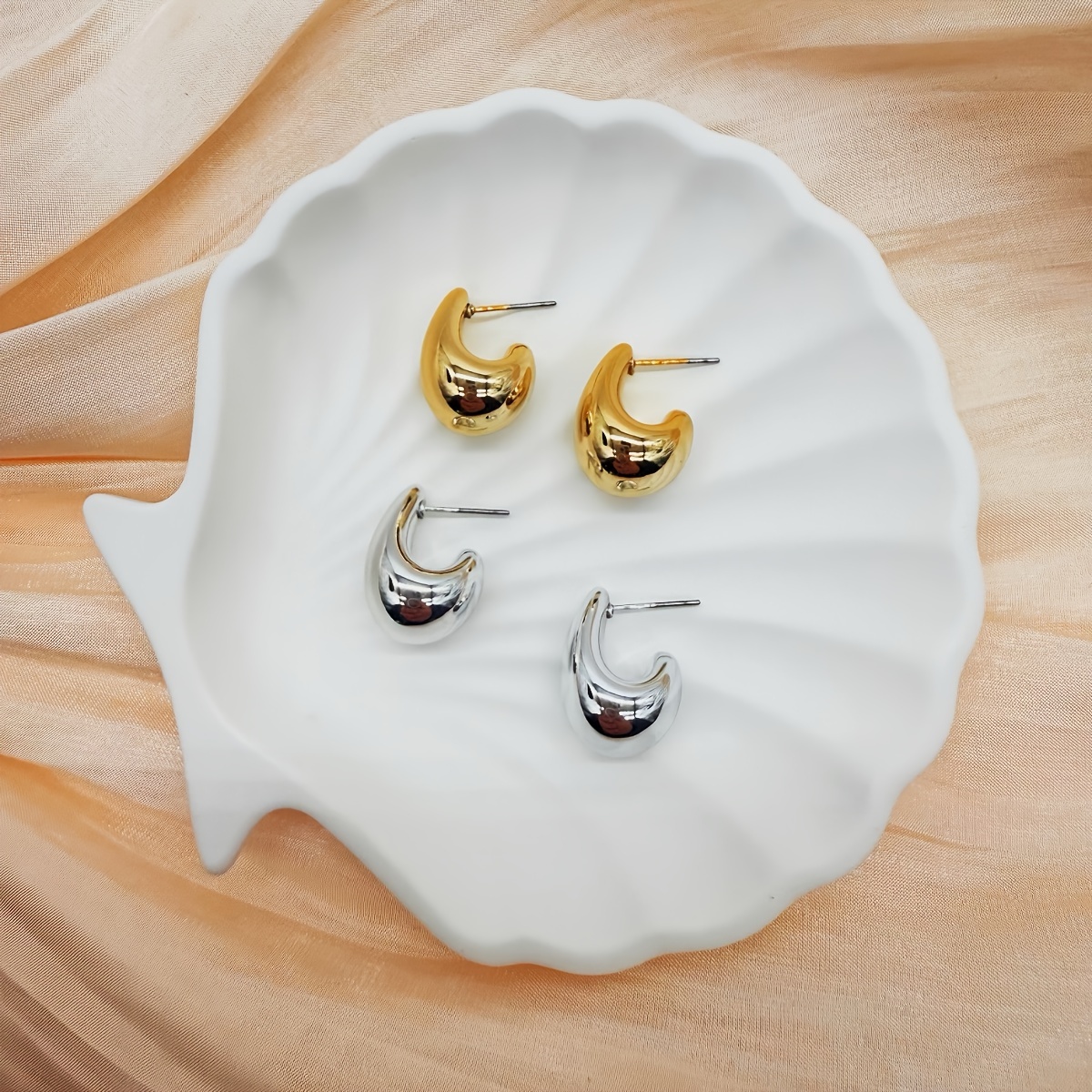 4pcs Geometric Hoop Earrings Set Silver & Gold Stainless Steel Posts